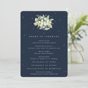 Elegant Navy Snowberry+Eucalyptus Bouquet Wedding Programme