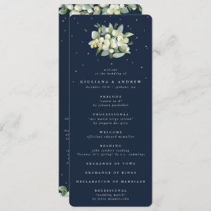 Elegant Navy Snowberry+Eucalyptus Bouquet Wedding Programme
