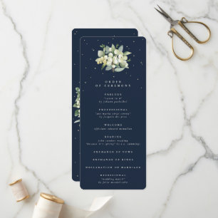 Elegant Navy Snowberry+Eucalyptus Bouquet Wedding Programme