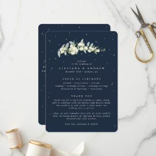 Elegant Navy Snowberry+Eucalyptus Stem Wedding Programme