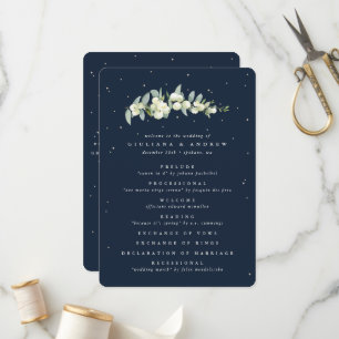 Elegant Navy Snowberry+Eucalyptus Stem Wedding Programme