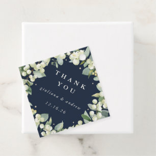 Elegant Navy Snowberry+Eucalyptus Wedding Favour Tags