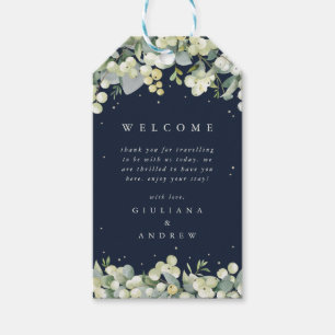 Elegant Navy Snowberry+Eucalyptus Wedding Welcome Gift Tags
