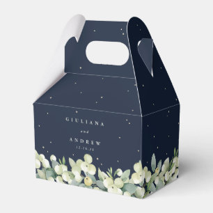 Elegant Navy Snowberry+Eucalyptus Winter Wedding Favour Box
