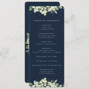 Elegant Navy Snowberry+Eucalyptus Winter Wedding Programme