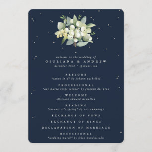 Elegant Navy Snowberry+Eucalyptus Winter Wedding Programme