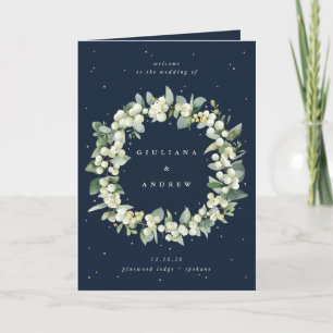 Elegant Navy Snowberry+Eucalyptus Winter Wedding Programme