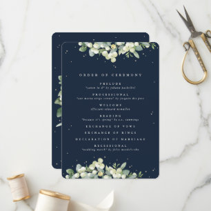 Elegant Navy Snowberry+Eucalyptus Winter Wedding Programme