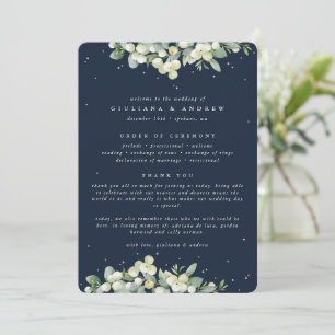 Elegant Navy Snowberry+Eucalyptus Winter Wedding Programme