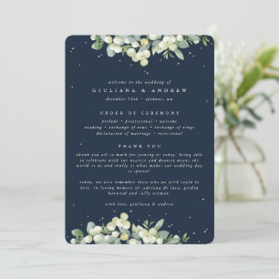 Elegant Navy Snowberry+Eucalyptus Winter Wedding Programme