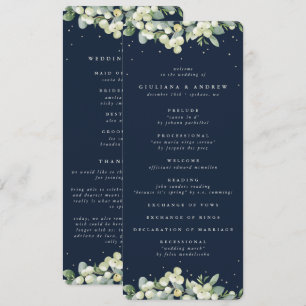 Elegant Navy Snowberry+Eucalyptus Winter Wedding Programme