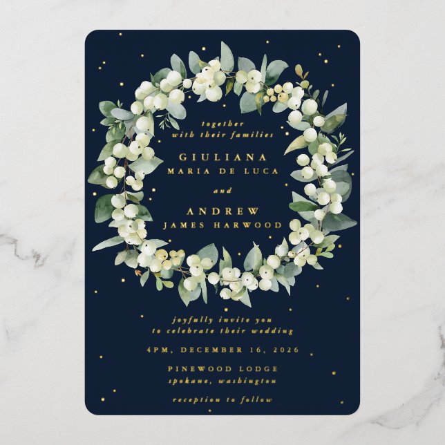Elegant Navy Snowberry+Eucalyptus Wreath Wedding (Front)