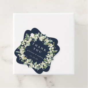 Elegant Navy Snowberry+Eucalyptus Wreath Wedding Favour Tags