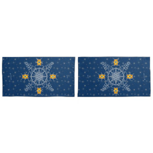 Elegant Navy snowflake kiss winter muackS!!! Pillowcase