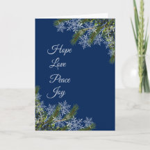 Elegant Navy Snowflake & Pine Folded Holiday Card