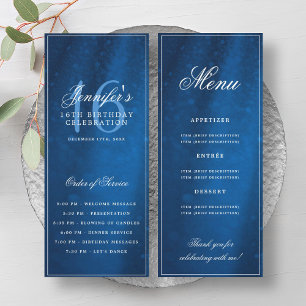 Elegant Navy Sparkle 16th Birthday Program Menu Invitation