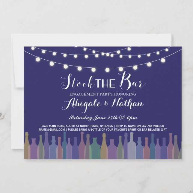 Elegant Navy Stock The Bar Engagement Invitation (Front)