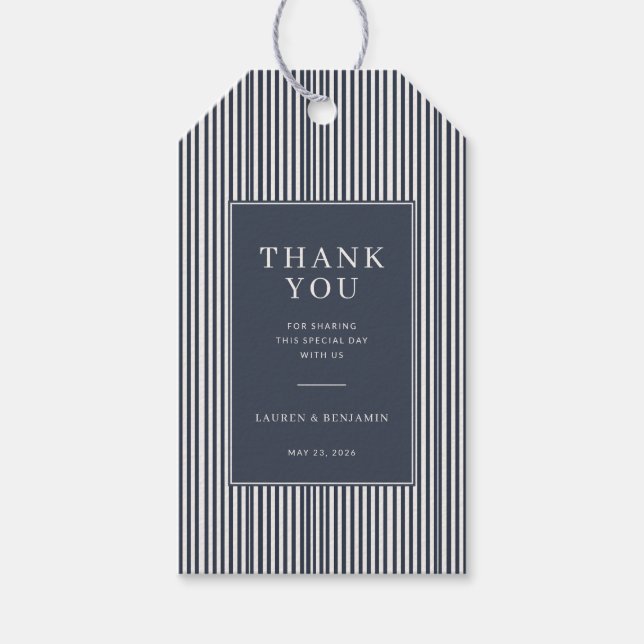 Elegant Navy Striped Gratitude Gift Tags (Front)