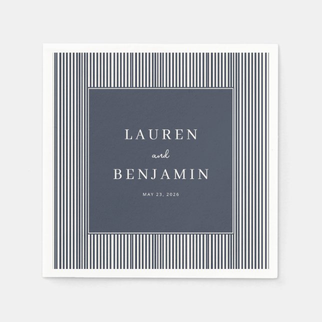 Elegant Navy Striped Minimalist Napkin (Front)