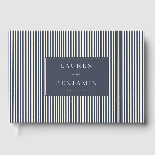 Elegant Navy Striped Rectangle Guest Book