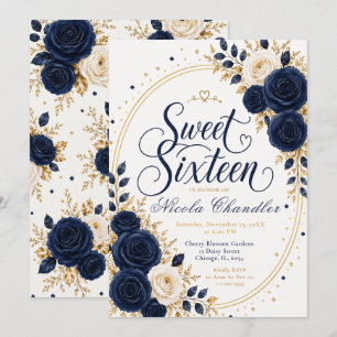 Elegant Navy Sweet 16 Invitation