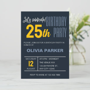Elegant Navy Trendy Adult Birthday Celebration  Invitation