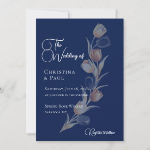 Elegant Navy Tulip Wedding Invitation