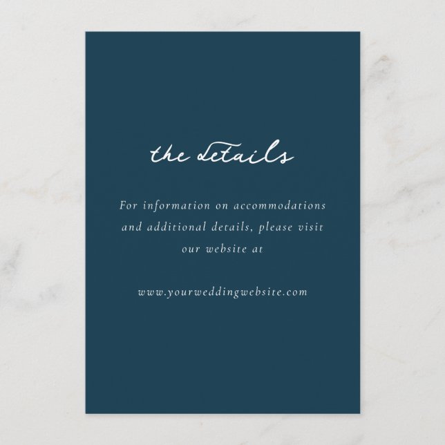 Elegant Navy Typographic Details Enclosure Card (Front)