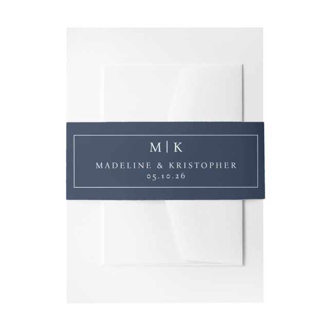 Elegant Navy Typographic Invitation Belly Band (Front Example)