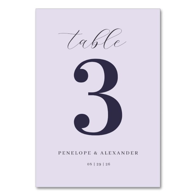 Elegant Navy Typographic Table Number (Front)