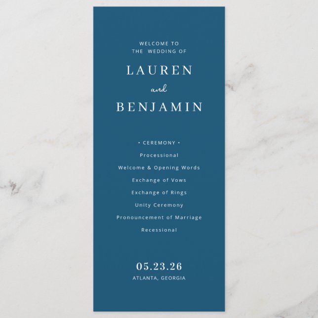 Elegant Navy Typographic Wedding Programme (Front)