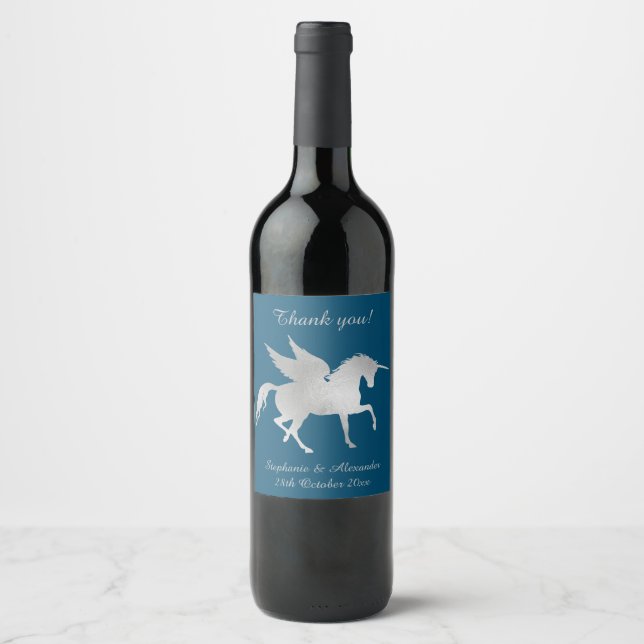 ELEGANT NAVY UNICORN CUSTOMIZABLE WINE LABEL (Front)
