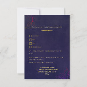 Elegant Navy Velvet Gold Accents Wedding RSVP Card