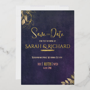 Elegant Navy Velvet Gold Foil Luxury Save the Date