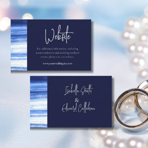 Elegant Navy Watercolor Paint Wash Wedding Website Enclosure Card