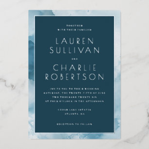 Elegant Navy Watercolor Wedding Invitation