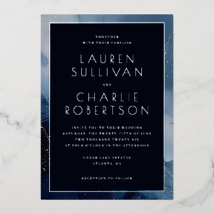 Elegant Navy Watercolor Wedding Invitation