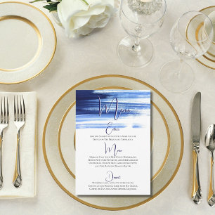 Elegant Navy Watercolor Wedding Reception Menu