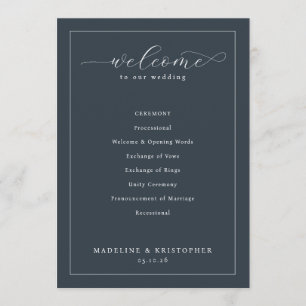 Elegant Navy Wedding Ceremony Schedule Programme