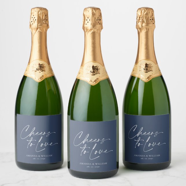 Elegant Navy Wedding Champagne Bottle Label (Bottles)