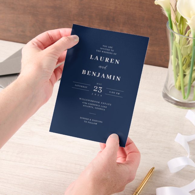 Elegant Navy Wedding Invitation (Handheld)