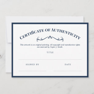 Elegant Navy White Certificate of Authenticity