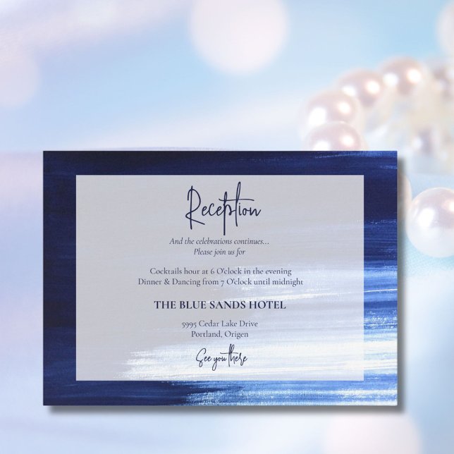 Elegant Navy & White Colour Wash Wedding Reception Enclosure Card (Creator Uploaded)