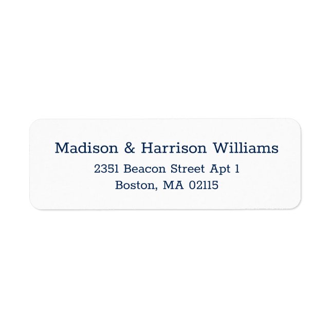 Elegant navy white custom serif return address (Front)