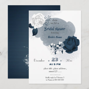 elegant navy &white flowers bridal shower invitation