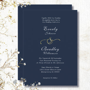 Elegant Navy White Gold QR Code Photo Wedding Invitation