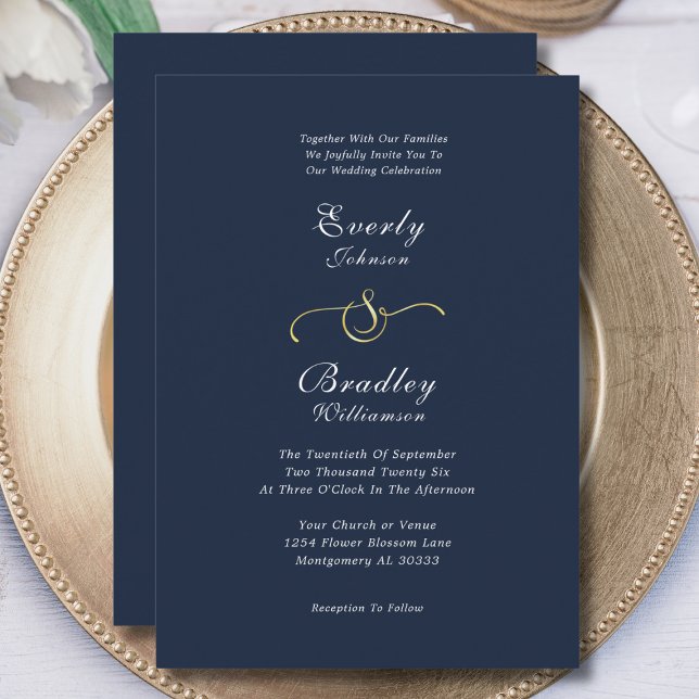 Elegant Navy White Gold QR Code Photo Wedding Invitation (Creator Uploaded)