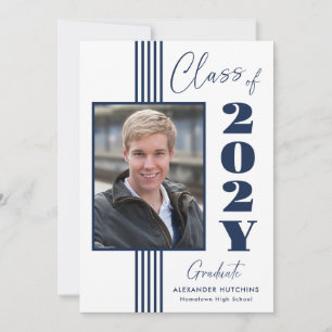 Elegant Navy White Photo Frame 2025 Graduation Announcement