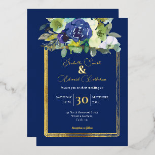 Elegant Navy White Watercolor Rose Floral Bouquets