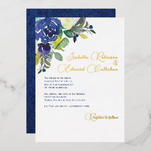 Elegant Navy White Watercolor Roses Wedding